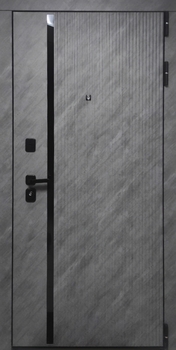 Стальная дверь с панелями МДФ «камень» с черной вертикальной полосой Стальная дверь с панелями МДФ «камень» с черной вертикальной полосой